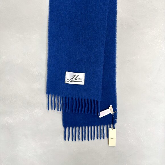 Marni Other - Marni: Embroidered Logo Alpaca Felted Wool Classic Blue Scarf FW26